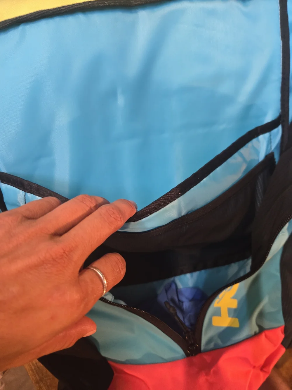 Hoka Colorblock Roll-Top Backpack in Yellow/Teal/Coral